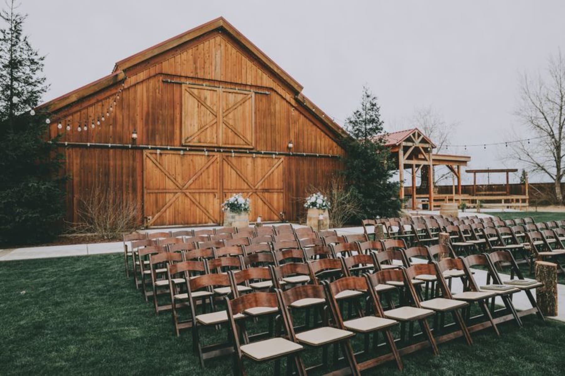 The front of Grace Barn set up for a ceremony